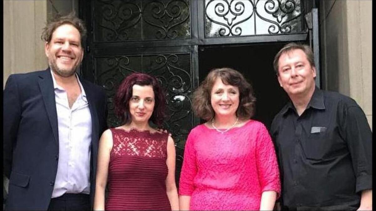 The Girsky String Quartet (from left, Timothy Christie, viola; Natasha Bazhanov, violin; Rowena Hammill, cello; and Artur Girsky, violin) brings the music of Hungary through the centuries in “Songs from a Hidden Land” on Friday (Sept. 28) at Annie Wright School’s Great Hall.