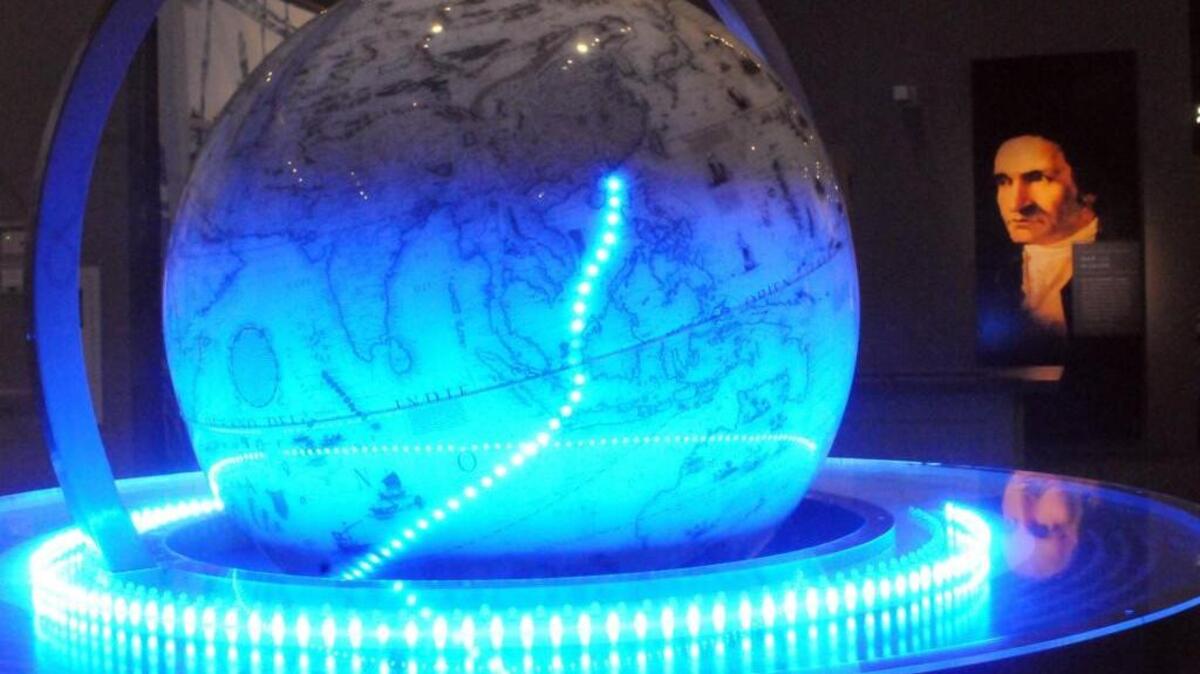 
A globe lights up both Capt. James Cook’s routes and the presumed Northwest Passage he was looking. Captain Cook’s portrait is in the background. The explorer’s time in the Northwest is now chronicled at the Washington State History Museum in Tacoma with “Arctic Ambitions: Captain Cook and the Northwest Passage.”
