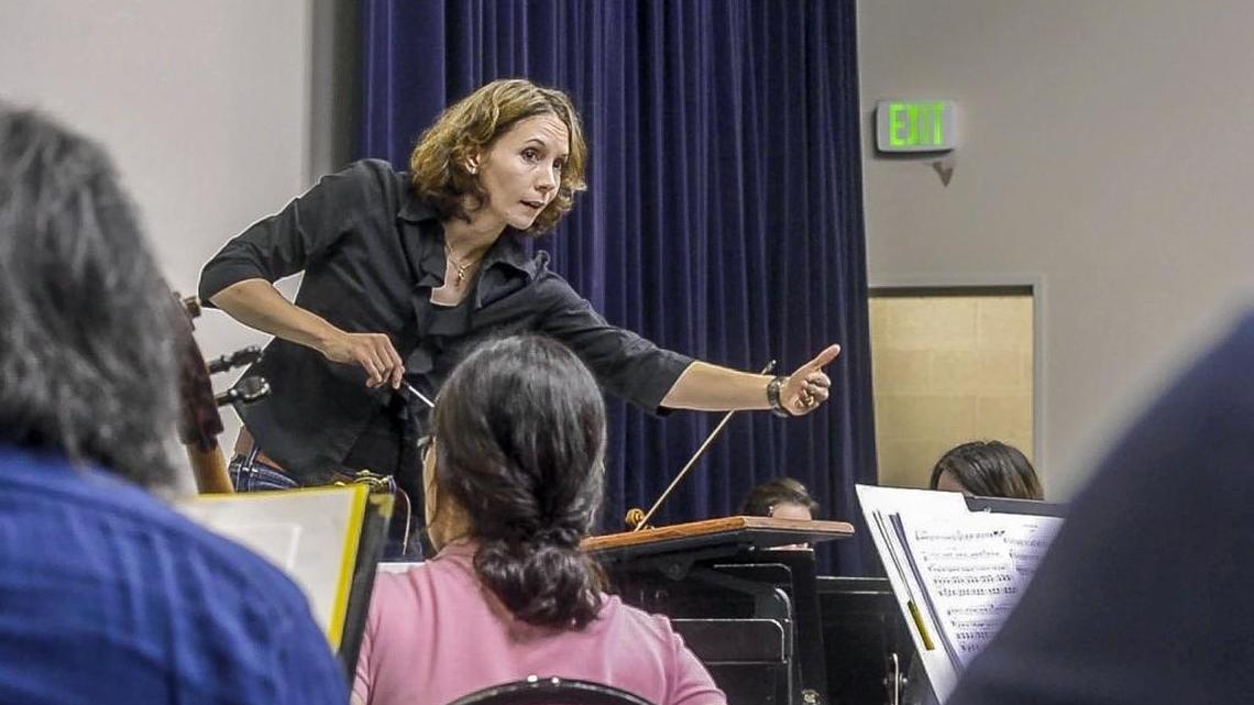 Sarah Ioannides, music director of Symphony Tacoma, leads a rehearsal of Stravinsky’s Rite of Spring in 2016. She is in Abu Dhabi for an arts summit.