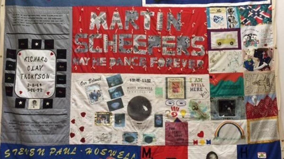 Part of the AIDS Memorial Quilt now on view in “Surviving and Thriving” at the UPS Collins Library.