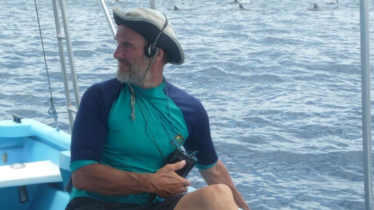 Sound ecologist George Halekas recording spinner dolphins.