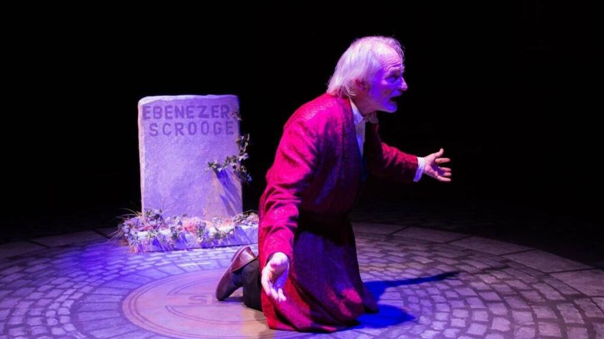 Joseph Grant as Scrooge, in the Lakewood Playhouse’s production of “A Christmas Carol.”