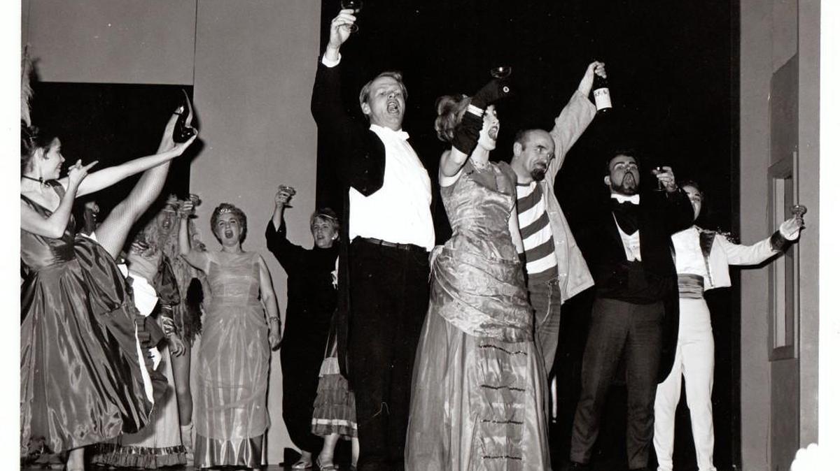 The cast and orchestra for “Die Fledermaus,’ directed by Roald Reitan, in Tacoma Opera Association’s debut show in 1968 at Eastvold Auditorium at Pacific Lutheran University.