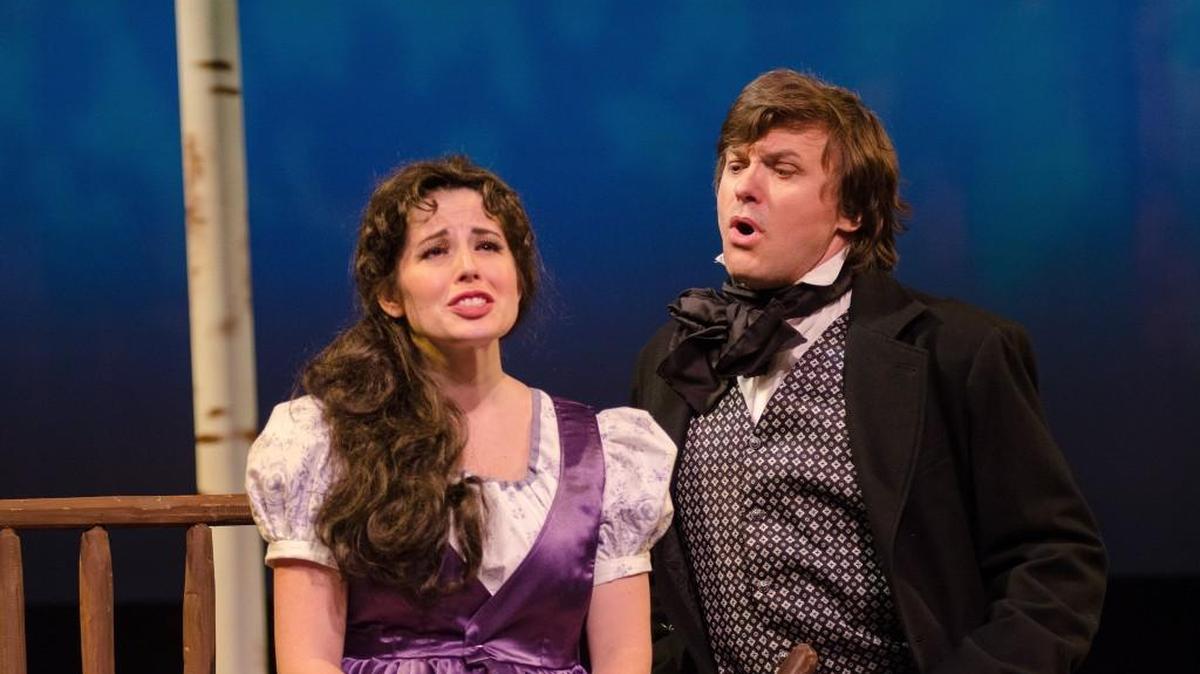 Allison Pohl as Tatyana and Mysha Myznikov as Onegin in the Tacoma Opera production of “Eugene Onegin” by Tchaikovsky.