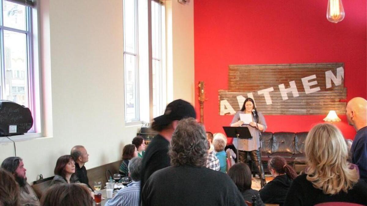 
Tacoma poet Tammy Robacker, reading at Anthem Coffee.
