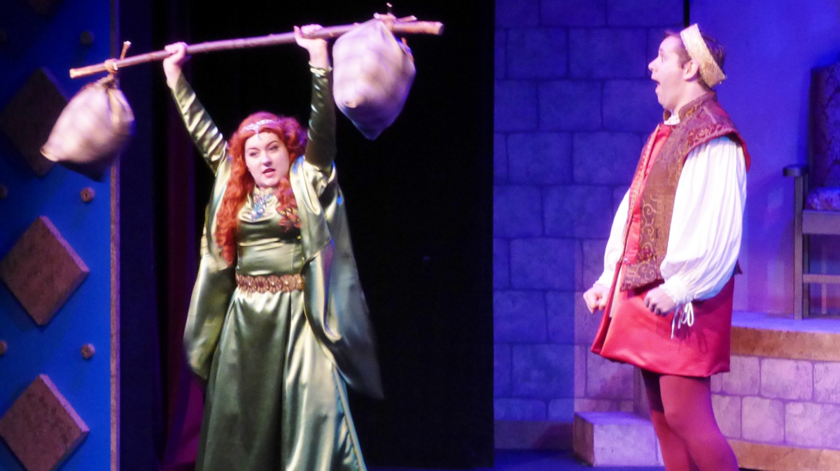 Emma Deloye as Princess Winnifred the Woebegone, and Jeremy Lynch as Prince Dauntless the Drab.