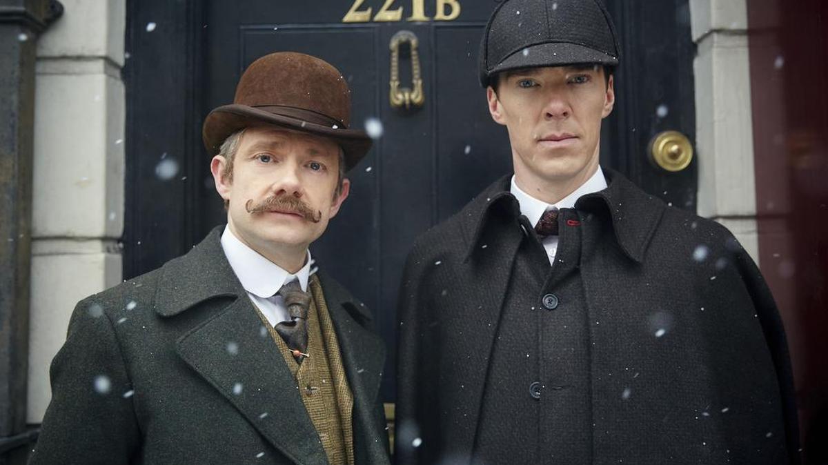 Martin Freeman stars as Doctor John Watson and Benedict Cumberbatch as Sherlock Holmes in "Sherlock: The Abominable Bride."