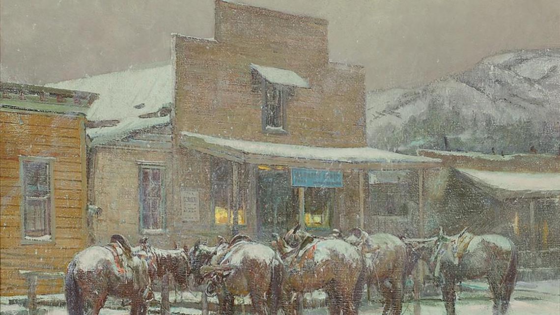 Oscar E. Berninghaus, Horses at Hitching Post, 1948, one of the new art work o display at the Tacoma Art Museum,