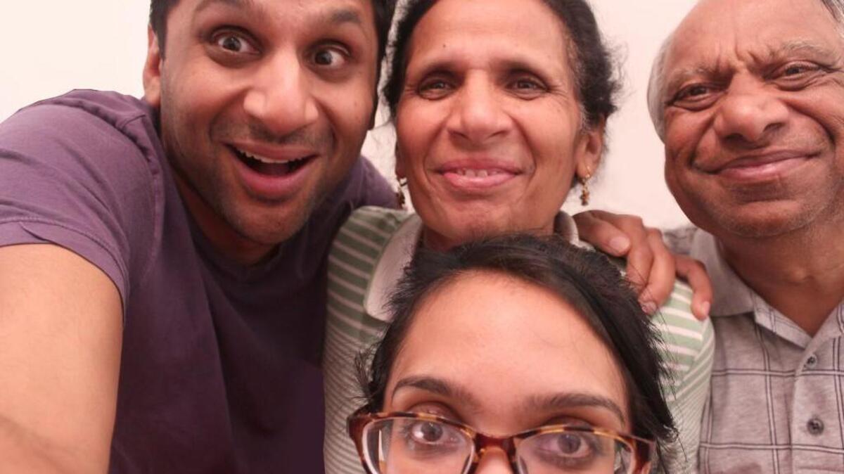 A family selfie from “Meet the Patels,” featuring, clockwise from left, Ravi, Champa, Vasant and Geeta. (The rest of her is very nice, too. Just ask her mother.)