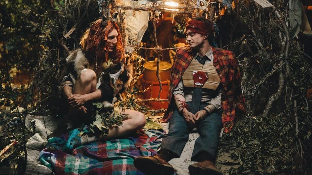 This image released by A24 Films shows Paul Dano, left, and Daniel Radcliffe in a scene from, "Swiss Army Man."