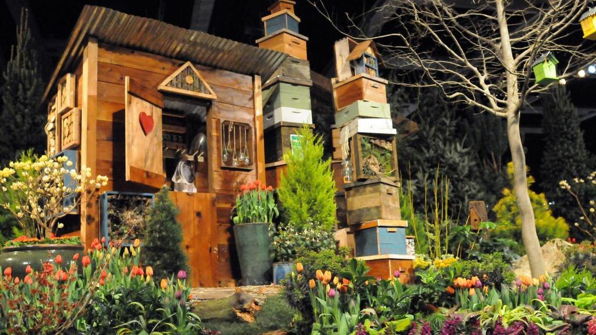 West Seattle Nursery’s show garden, “Birds Do It... Bees Do It...” was full of habitat and homes for honey bees and other pollinators at the 2019 Northwest Flower & Garden Show at the Washington State Convention Center in Seattle.