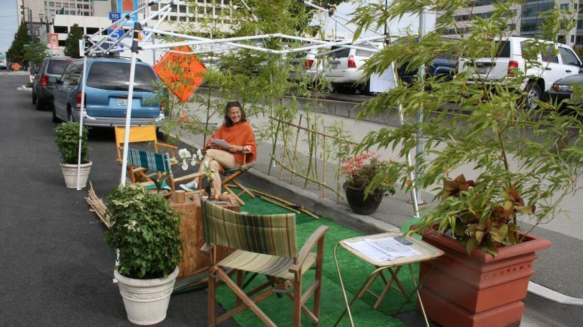 
A park on Pacific Avenue created on Park(ing) Day 2014 by the New Tacoma Neighborhood Council.
