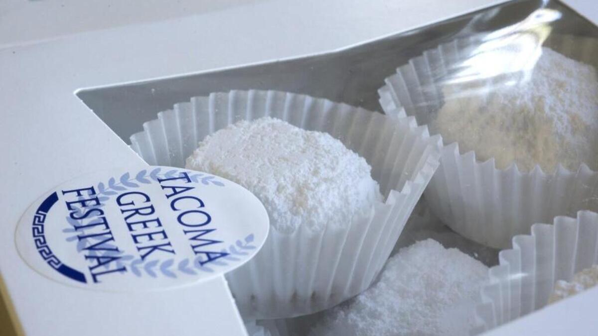 
Mouthwatering Kourambiethes, Greek Christmas butter cookies covered with powdered sugar, will be for sale during the annual Greek Festival at St. Nicholas Greek Orthodox Church in Tacoma.

