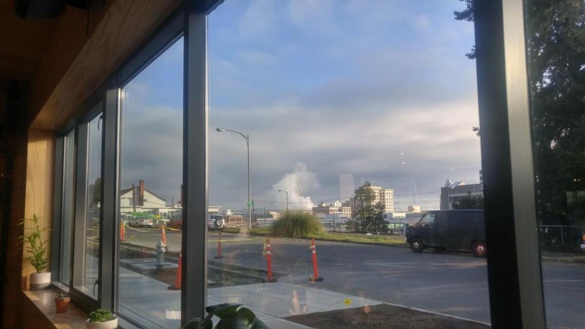 The view from the dining room at Honey Coffee + Kitchen in Tacoma.