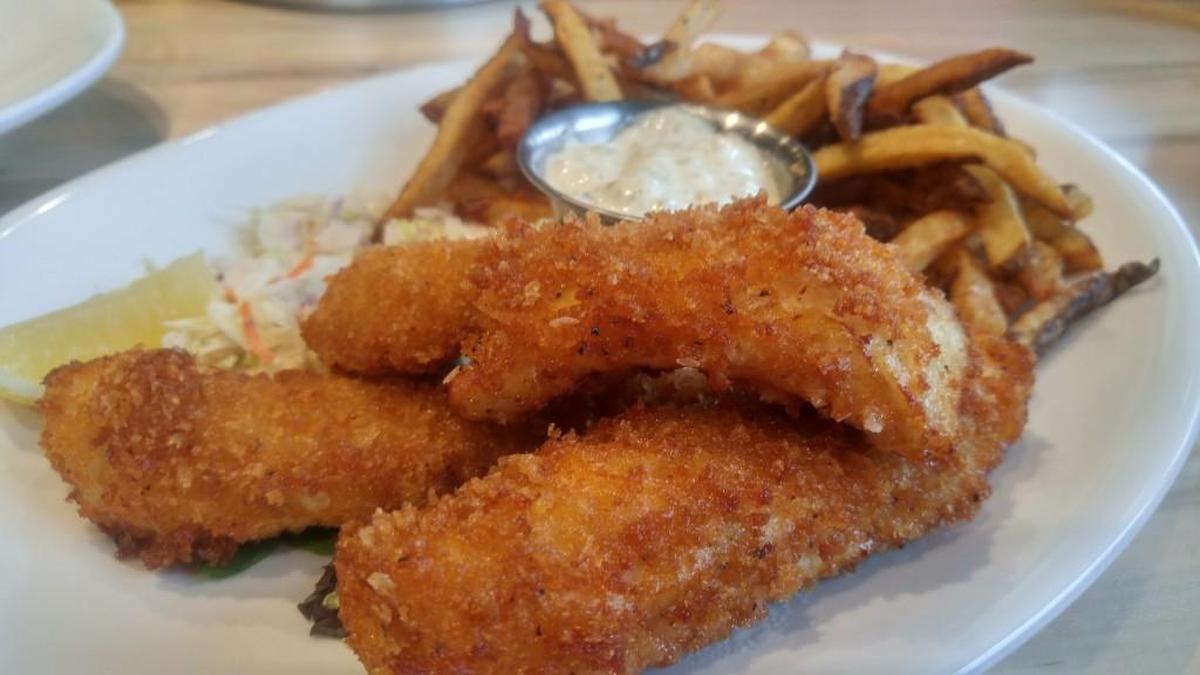 Panko-crusted cod with skins-on fries at Fish Brewing Pub and Eatery in Ruston.