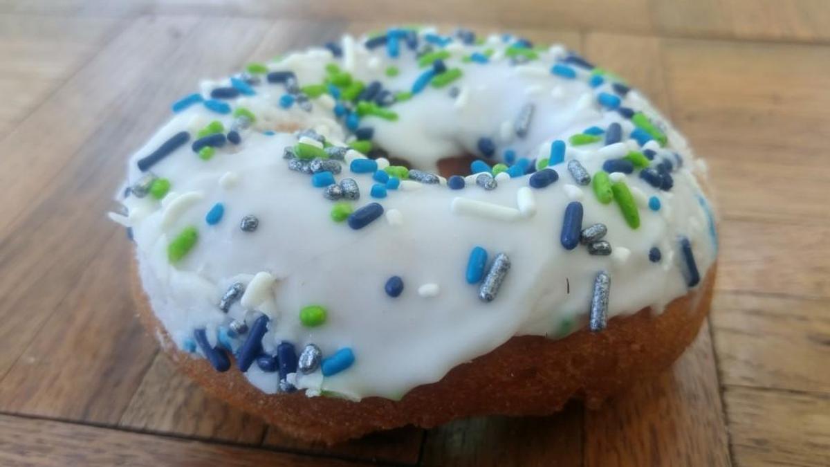 A cake doughnut with sprinkles from Luke’s Doughnuts in South Hill.