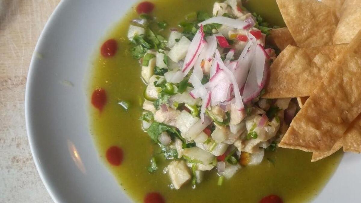 Rockfish ceviche with a honey sweetened marinade from Casco Antiguo. The restaurant is known for its pretty plating and cocktails.