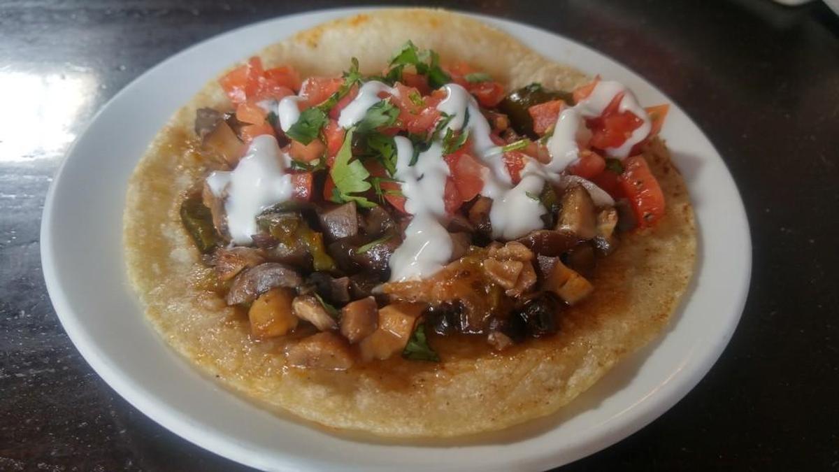 Mushroom tacos are one of three kinds of vegan tacos on the menu at El Borracho.