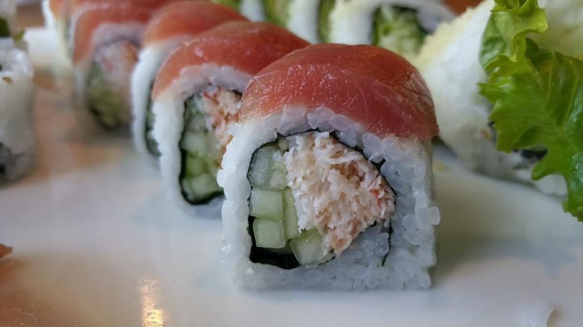 A Hawaiian roll with tuna, crab and cucumber from Mio Sushi, newly opened at Point Ruston.