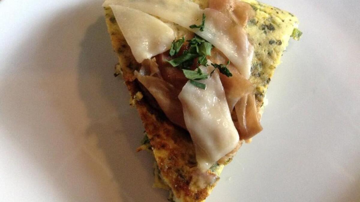 A frittata from Montamara Kitchen, which has expanded its weekend brunch service to weekday breakfast.
