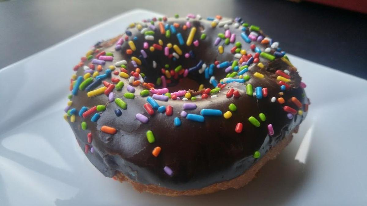A doughnut with sprinkles from the Renton Top Pot Doughnuts. The Proctor location of the bakery opens Thursday.