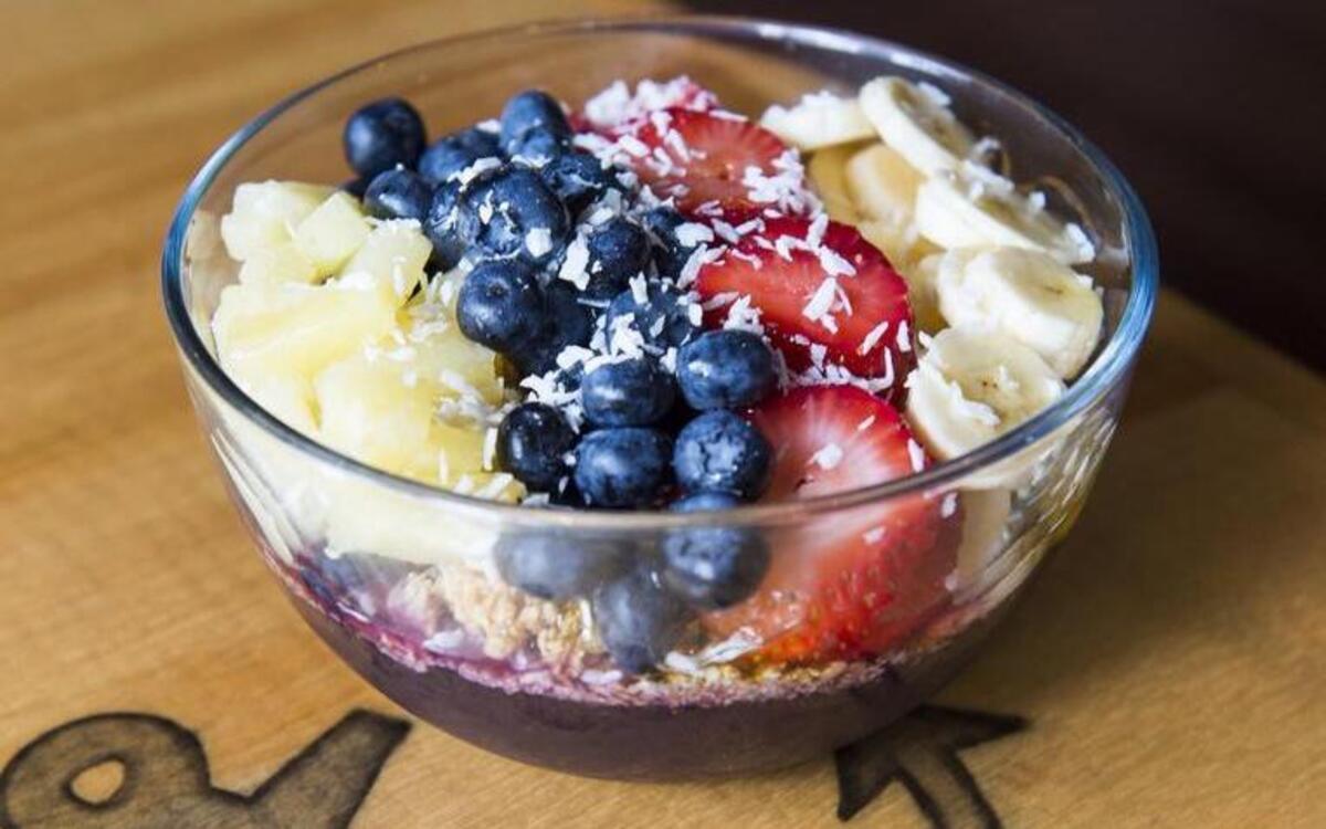The Classic Acai Bowl at The Harbor General Store in Gig Harbor. The bowl features granola, banana, pineapple, blueberries, strawberries, toasted coconut and local honey.