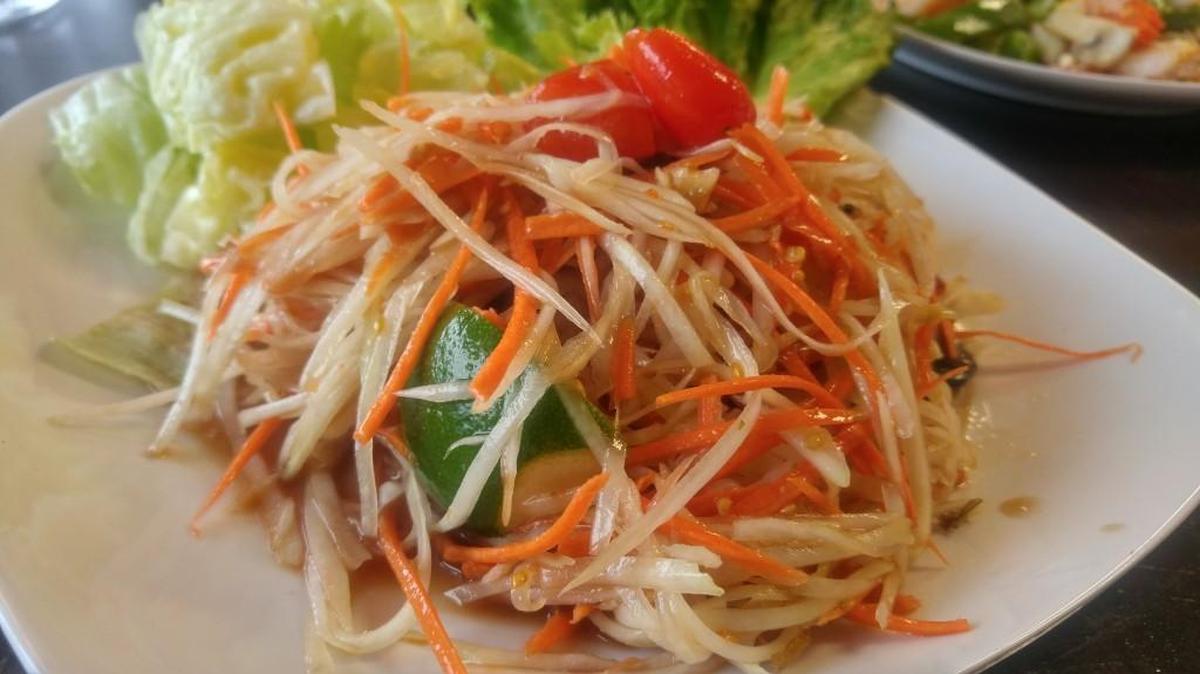 Som tum salad at BT Thai comes with an extra dose of salt from fish sauce and salted crab.