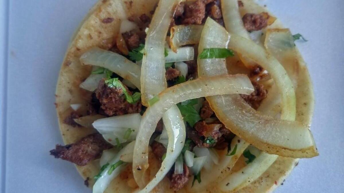 An al pastor taco from Mexi Tacos, which opened recently near the Proctor neighborhood.