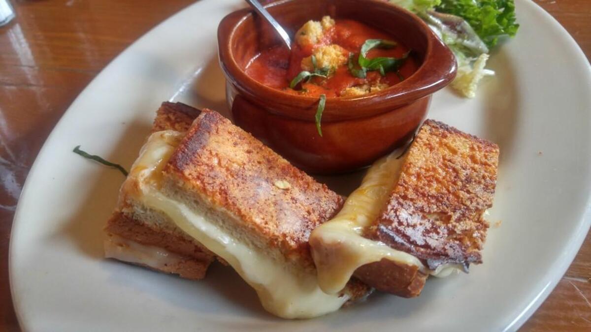 The cheesey, gooey grilled cheese sandwich and tomato soup from Crockett’s Public House.