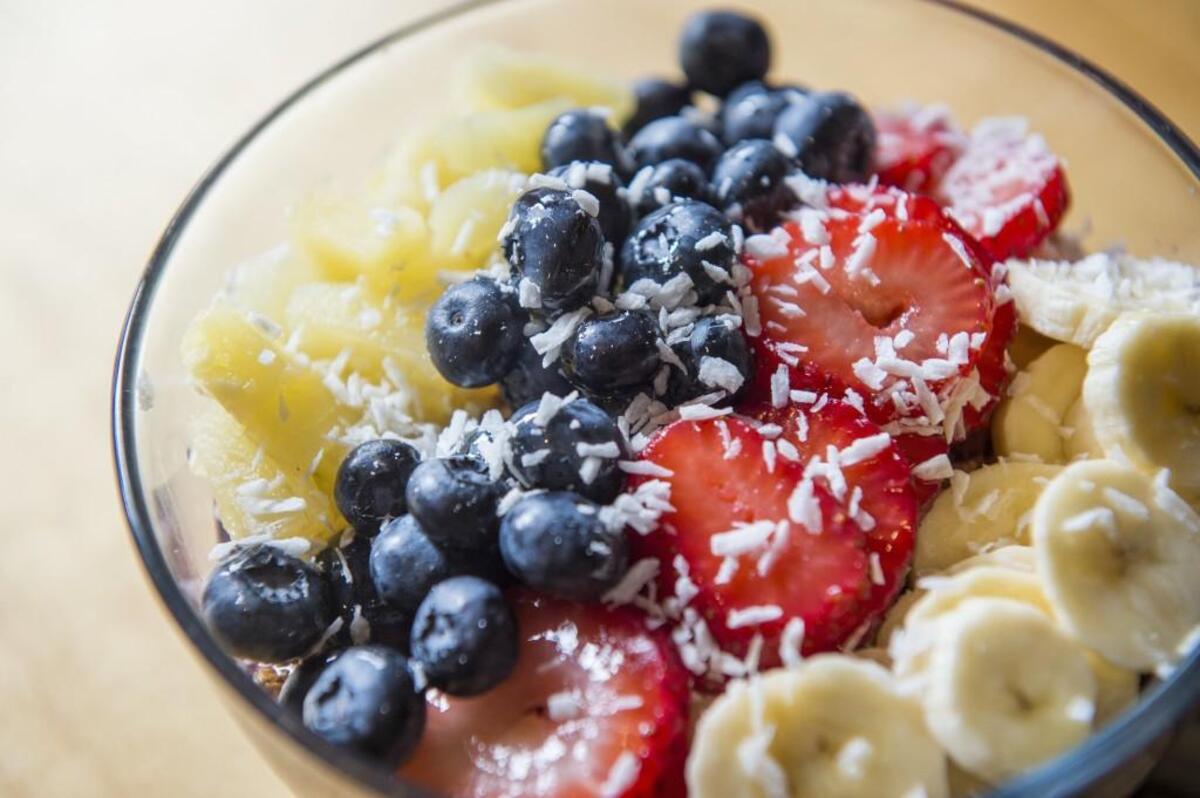 The Classic Acai Bowl at The Harbor General Store in Gig Harbor. The bowl features granola, banana, pineapple, blueberries, strawberries, toasted coconut and local honey.