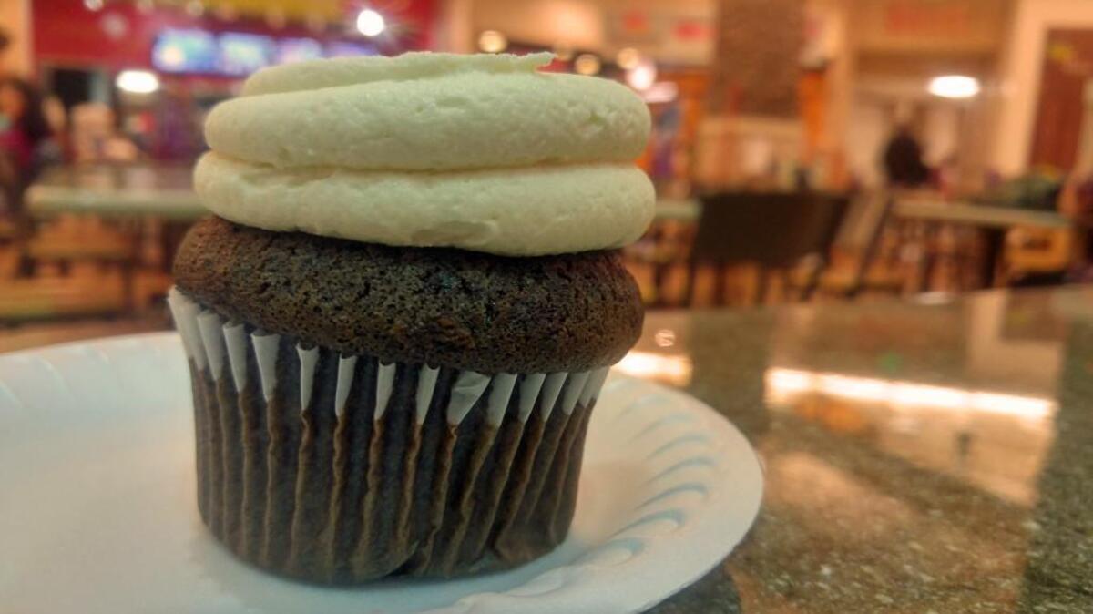 A salted-caramel cupcake from Wanna Cupcake at the South Hill Mall.