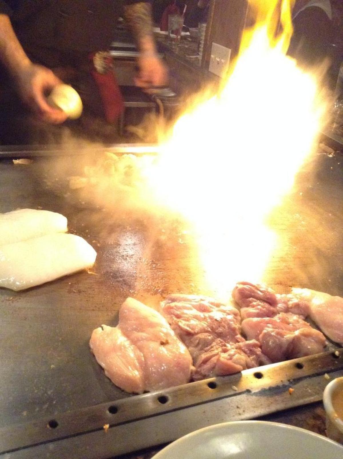 Fire is a fun component to a teppanyaki dinner at Samurai’s Japanese Steakhouse.
