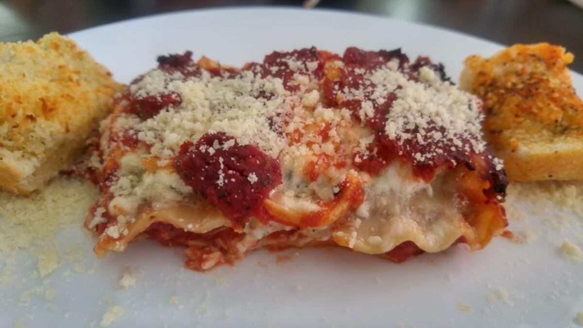 An order of lasagna with meat sauce at The Lasagna Store, Pasta & More.