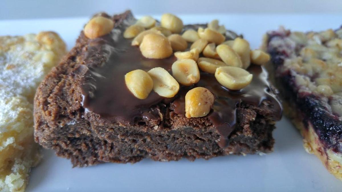 The peanut-topped brownie at Tattered Apron Bakery is one of several kinds of desserts carried by Tattered Apron Bakery, which opened in South Hill Sept. 24.