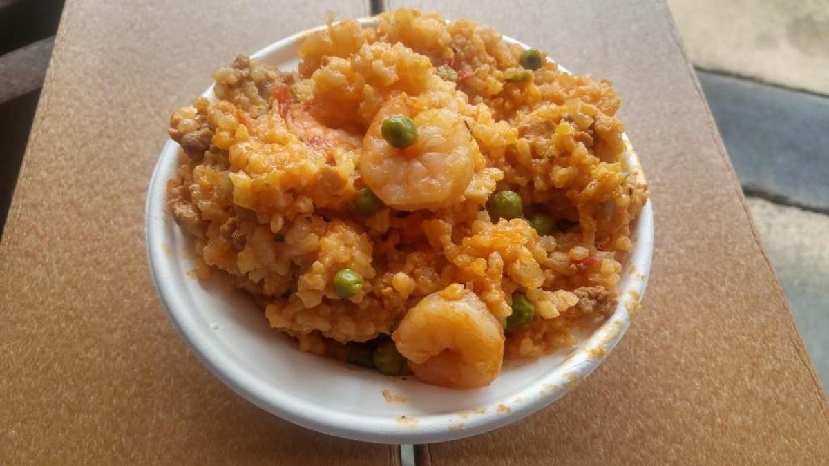 Paella with shrimp, chorizo and chicken from Paella Pro.