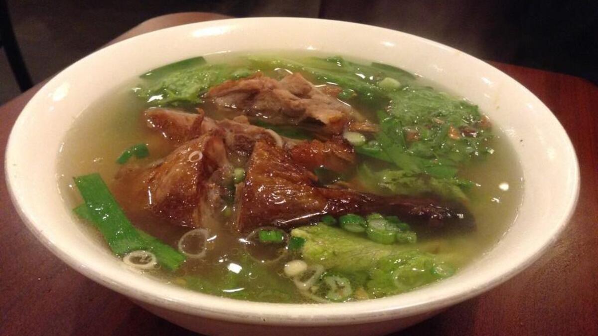 Egg noodle soup with roasted duck from Hue Ky Mi Gia’s Kent location.