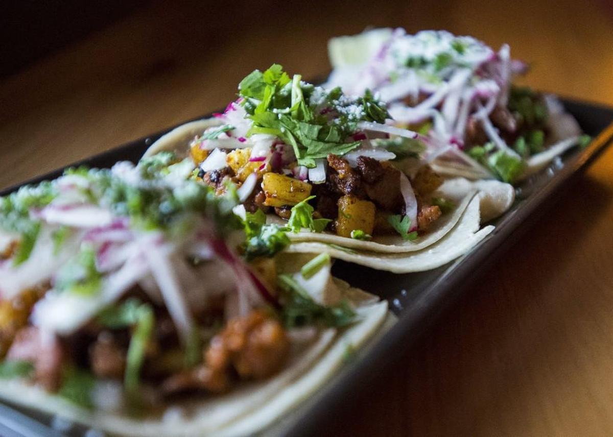 Al pastor tacos served at Brewers Row in Tacoma.