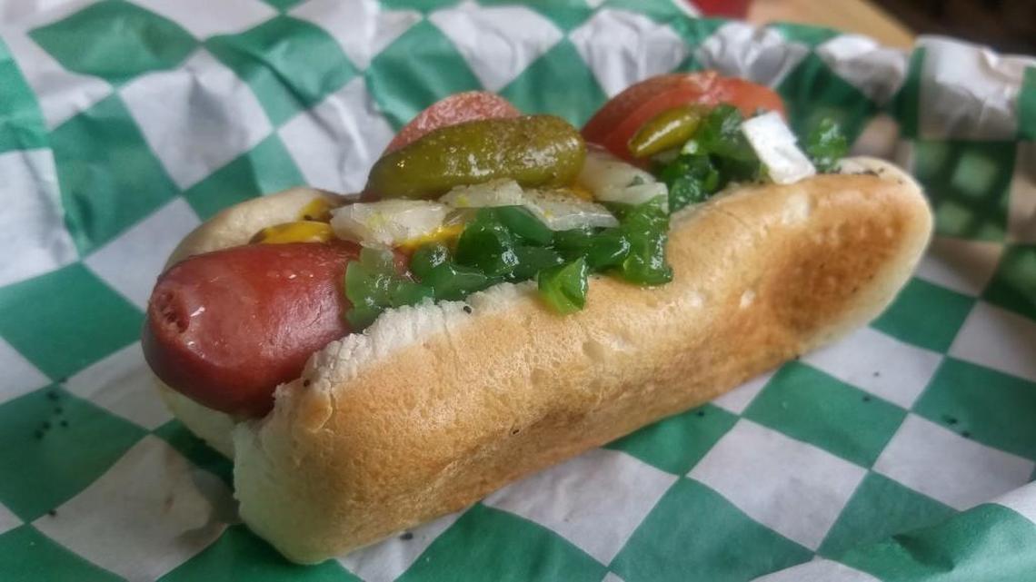 A Chicago hot dog with all the trimmings from CaskCades in Puyallup.