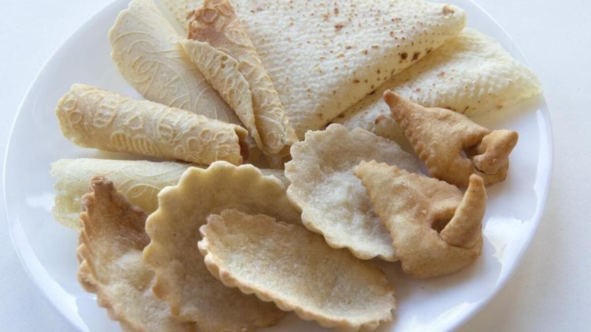 Lefse (clockwise from top), fattigman, sandbakkels and krumkake. The cookies were made by Embla Lodge No. 2 for the lodge’s Nordic Festival.
