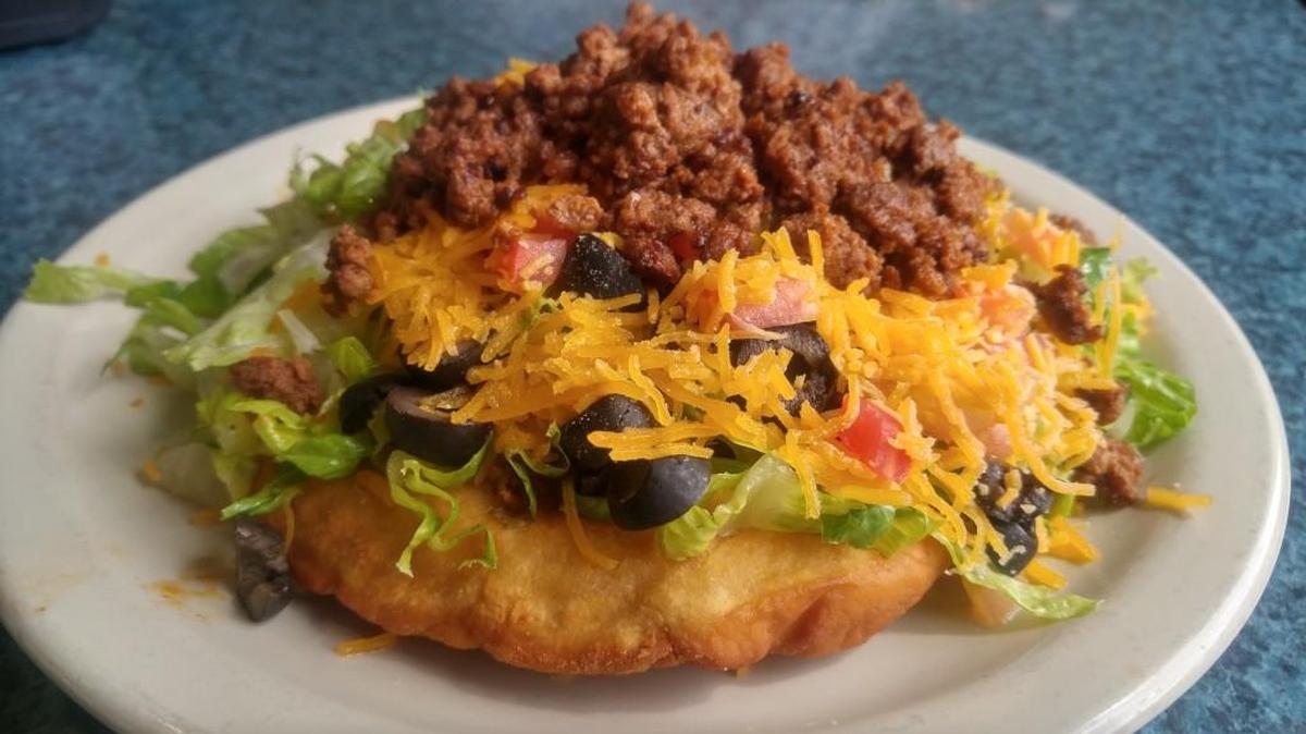 An Indian taco made on frybread at the Thunderbird Restaurant.