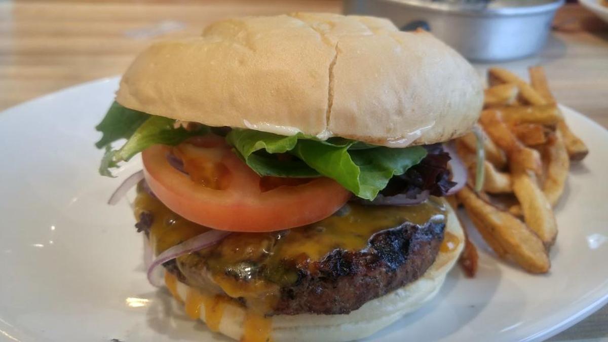 A half-pound chuck patty is the foundation of a pub burger at Fish Brewing at Point Ruston.