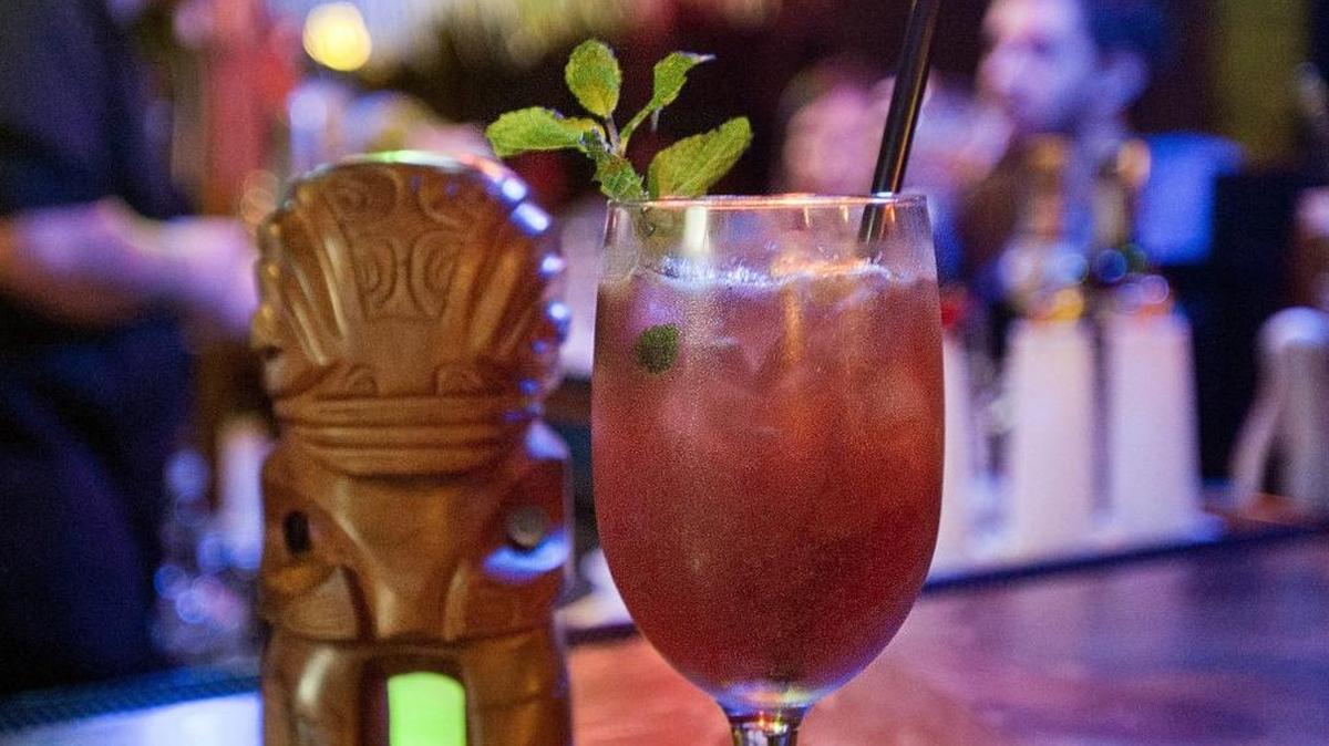 A Singapore Sling from Tacoma Cabana, a tiki bar, in downtown Tacoma.
