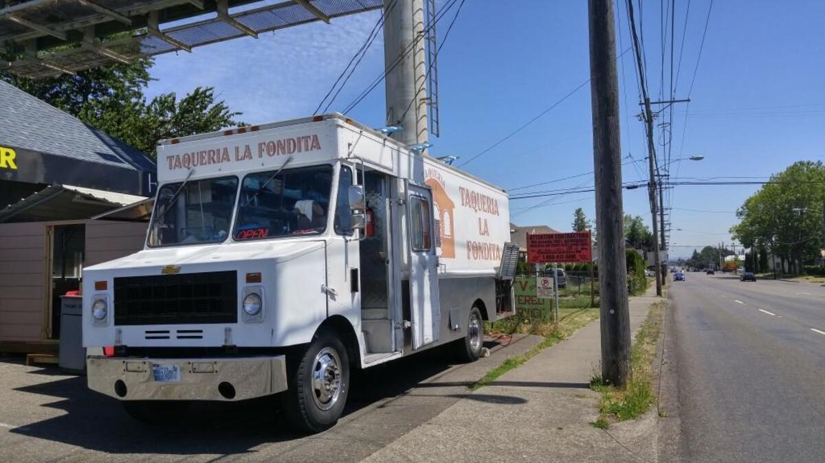 The Taqueria La Fondita taco truck has moved a block away to Tacoma Avenue South.