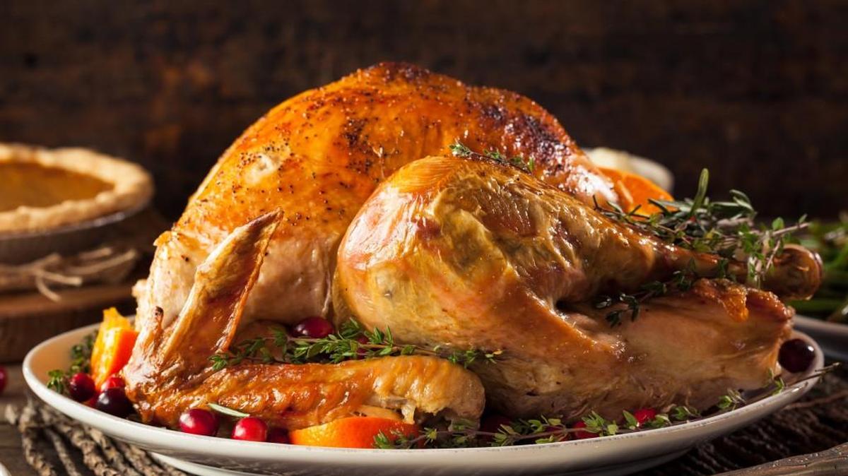 Here is a 15-pound turkey that is beautiful, but you won’t have to cook it at home if you go out for Thanksgiving dinner.