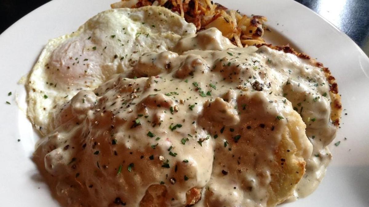 Sawmill gravy with house-made buttermilk biscuits from downtown Tacoma’s Pacific Grill.