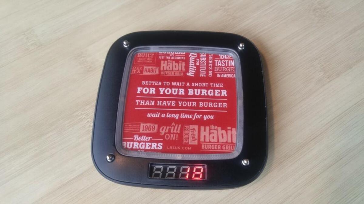 The dreaded pager must be monitored until it buzzes, indicating your order is ready. I hate these things.