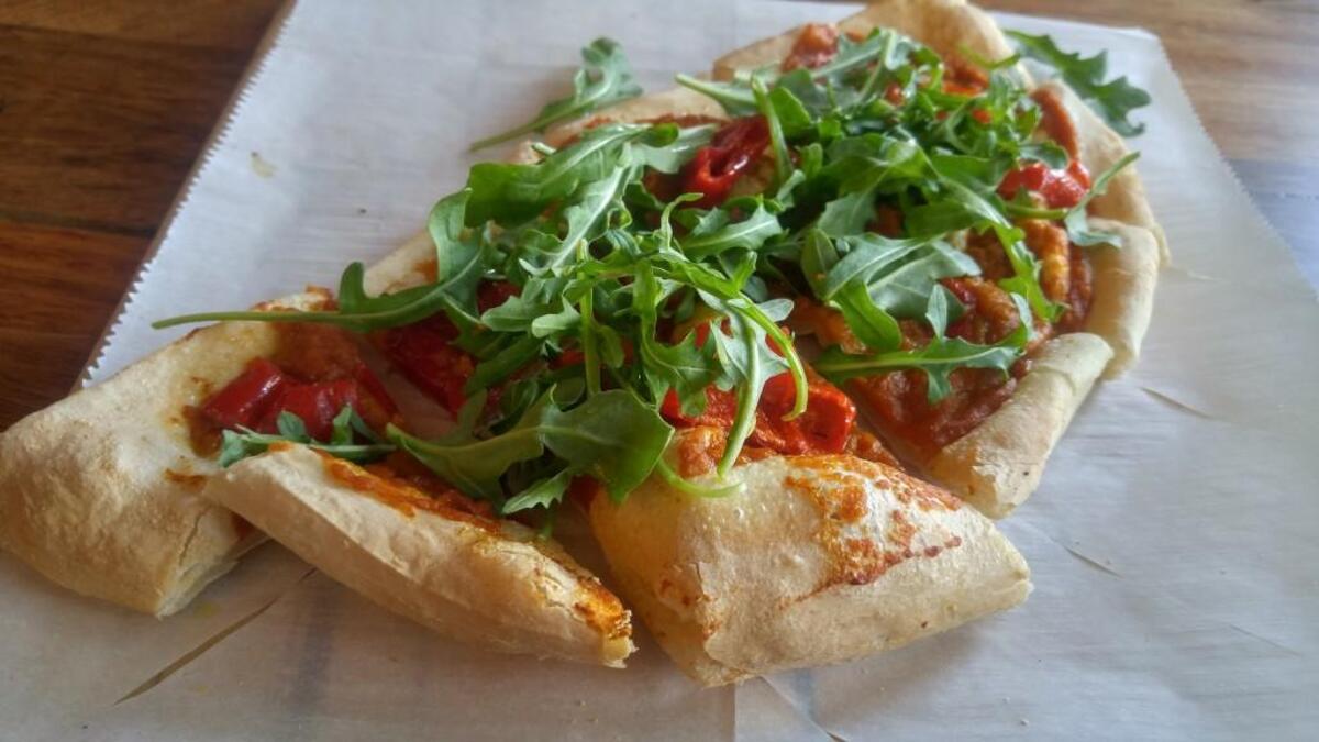 Flatbread with sweet potato puree at State Street Beer Co.
