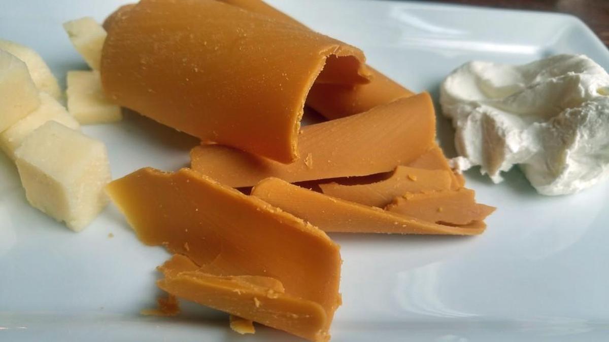Gjetost cheese is a deep caramel color and has a distinctive tangy-nutty flavor. It’s a popular Scandinavian cheese offered for a limited time at 208 Garfield.