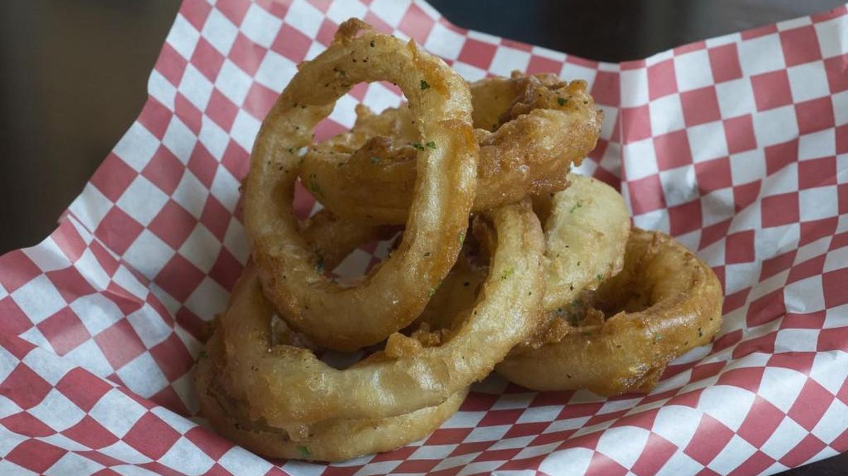 
Onion rings at the Gourmet Burger Shop in Gig Harbor. 
