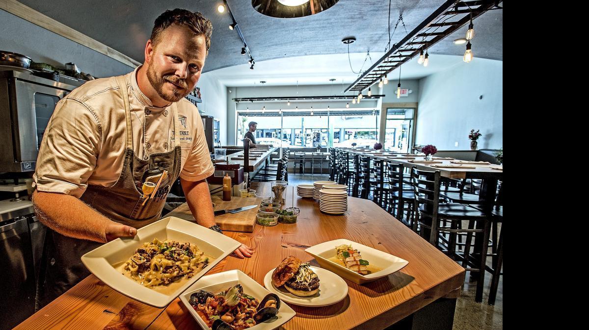 
Chef Derek Bray with a plate of sausage pappardelle.
